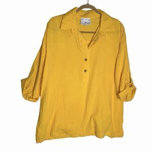 Ruth Norman Saks Fifth Avenue Top Women's XL Yellow Collared Blouse Pullover